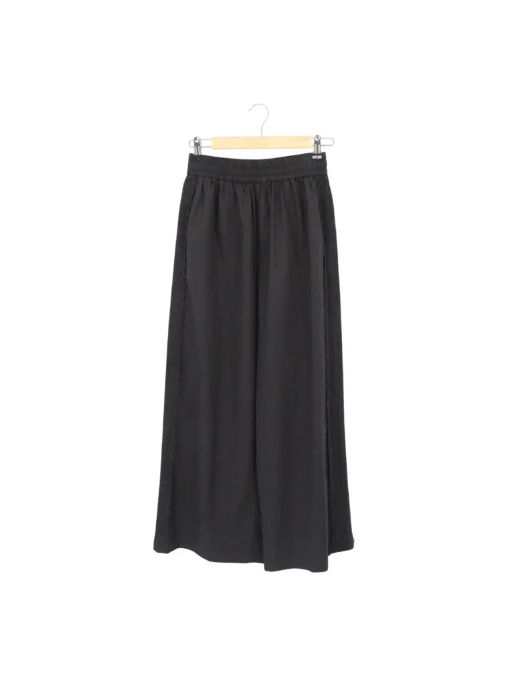 Sonmer Embroidered Lace Trim Sides Black Wide Leg Pants L